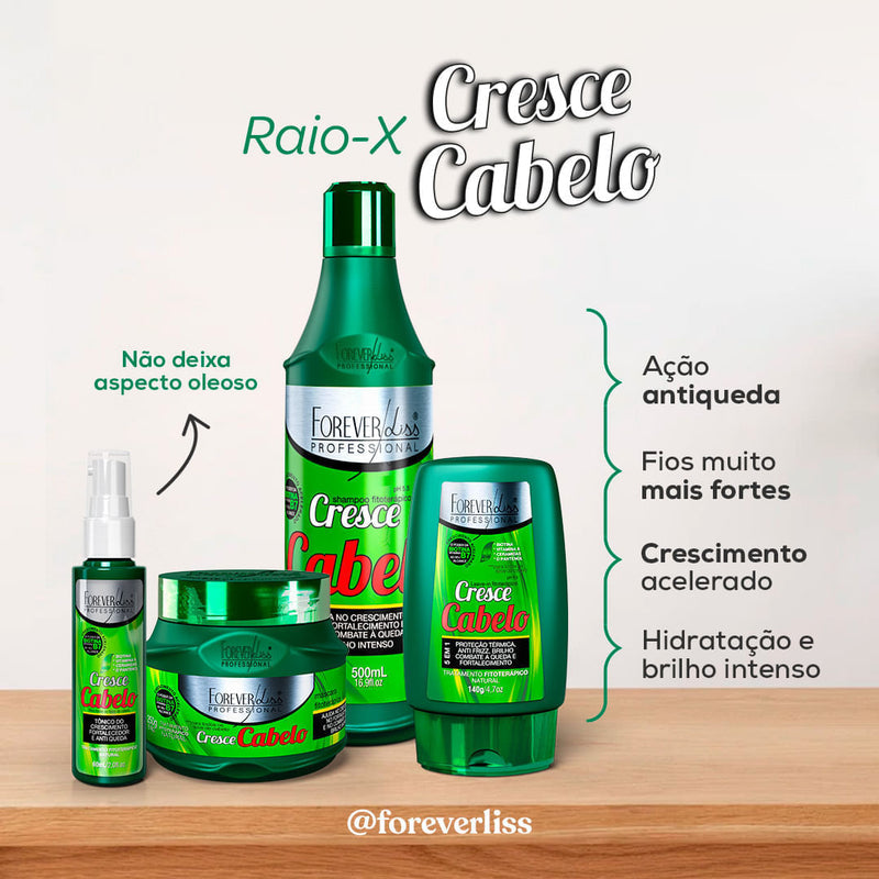 Kit Cresce Cabelo com Shampoo, Máscara 250g e Leave-in Forever Liss