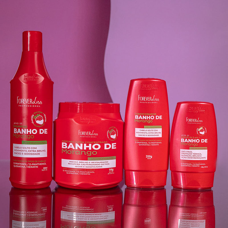 Kit Banho de Verniz Morango Profissional Completo Forever Liss