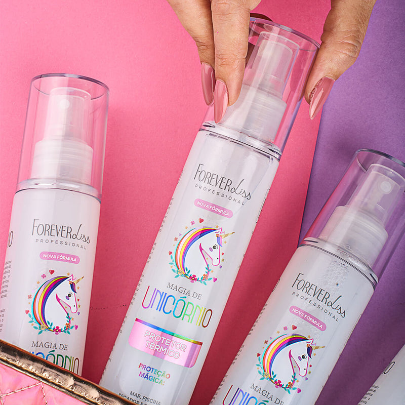 Kit protetor térmico magia de unicórnio e modelador de fios xô frizz forever liss